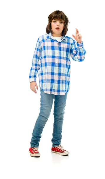 Casual adolescente chico cruzado dedos —  Fotos de Stock