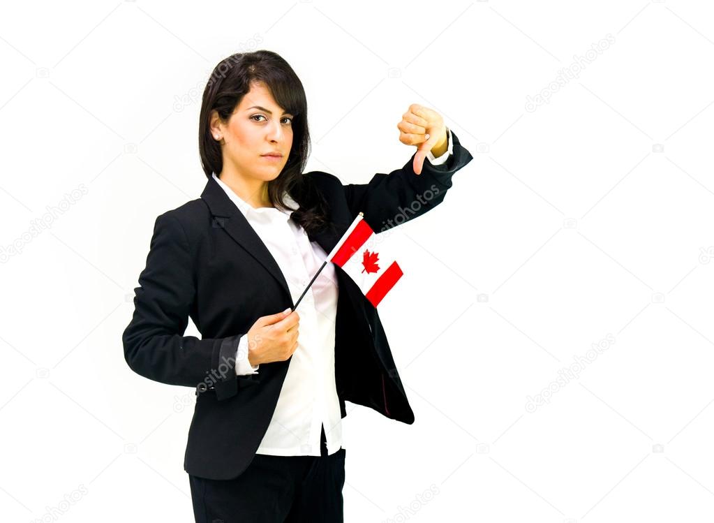 beautiful businesswoman with Canada flag