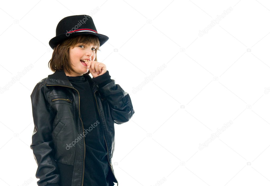 teenage rocker boy biting nails