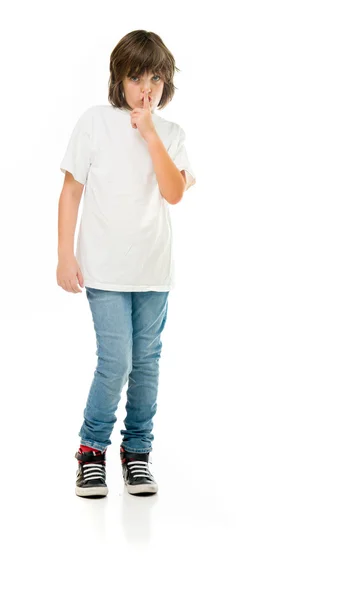 Casual teenage boy showing silence — Stock Photo, Image