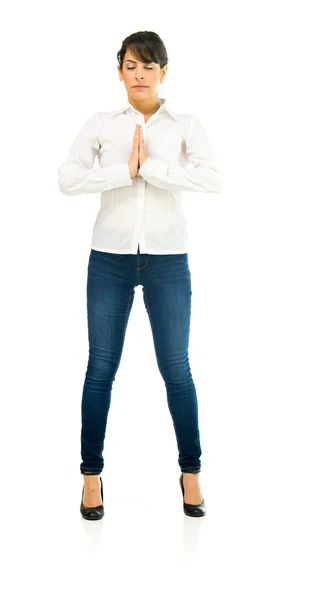 Mooie casual vrouw bidden — Stockfoto