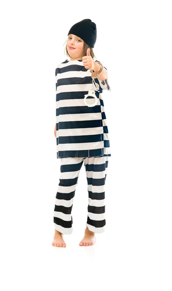 Teenage prisoner showing thumb up — Stock Photo, Image