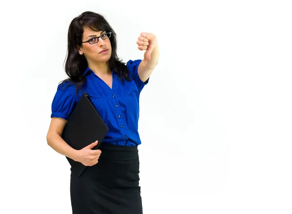 Young businesswoman showing thumbs down — Stock Photo, Image