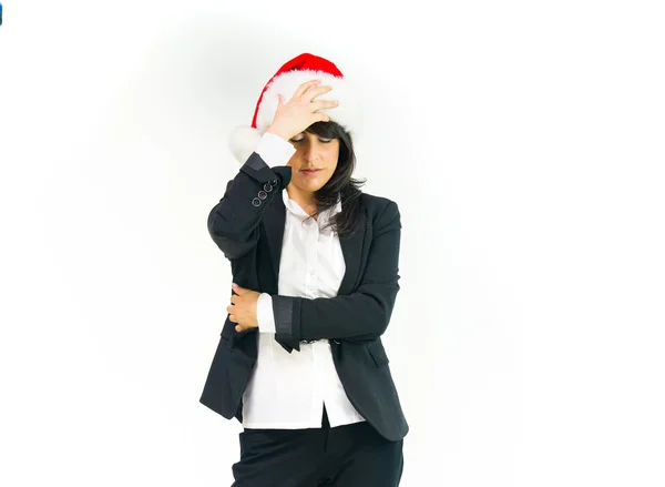 Vergognato Babbo Natale donna d'affari — Foto Stock