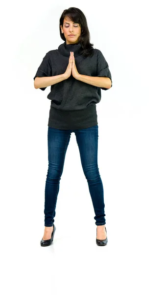 Casual woman praying — Stock Photo, Image