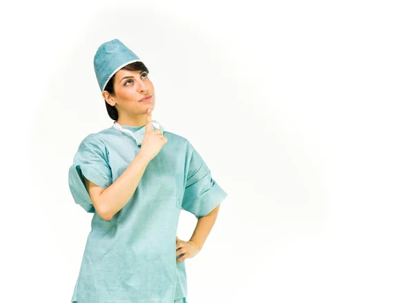 Thinking pensive doctor woman — Stock Photo, Image