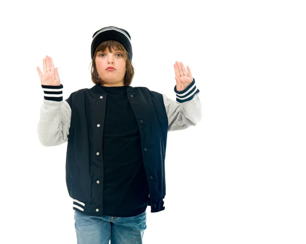 Casual teen boy showing stop — Stock Photo, Image