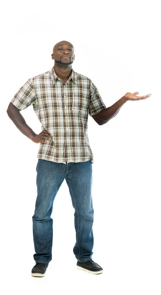Afrikanisch-amerikanischer Mann präsentiert mit der Hand — Stockfoto