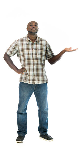 african american man presenting with hand