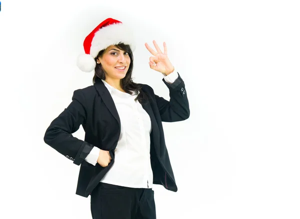 Santa woman showing ok sign — Stock Photo, Image