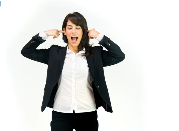 Nervous businesswoman nervous ears — Stock Photo, Image