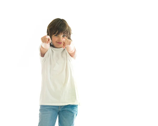 Teenage boy pointing fingers — Stock Photo, Image