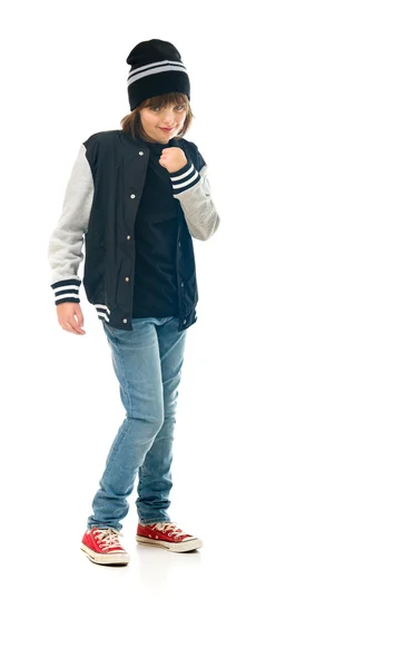 Casual adolescente chico mostrando puño — Foto de Stock