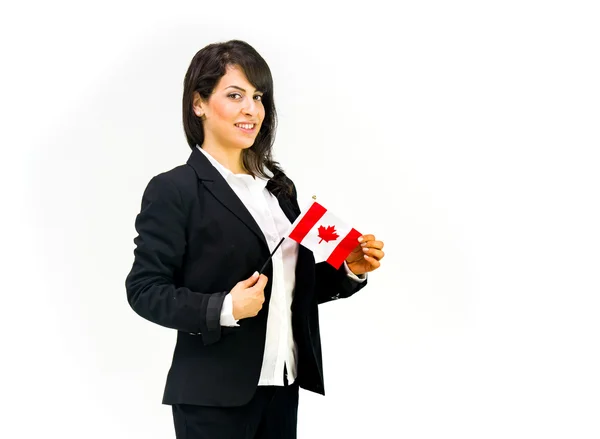 Όμορφη επιχειρηματίας με τη σημαία του Καναδά — Φωτογραφία Αρχείου