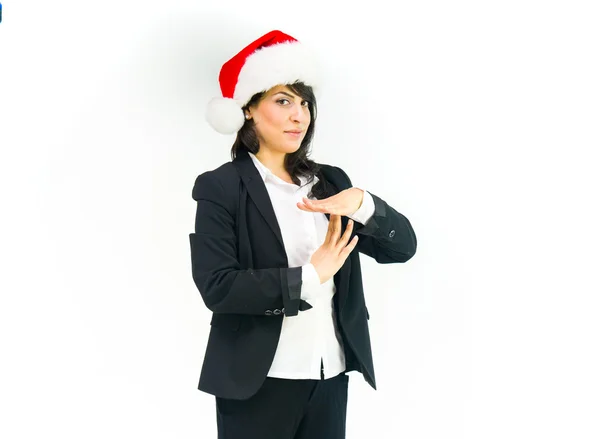 Santa woman showing time out sign — Stock Photo, Image