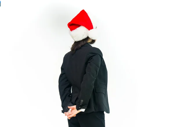 Santa business woman back view — Stock Photo, Image