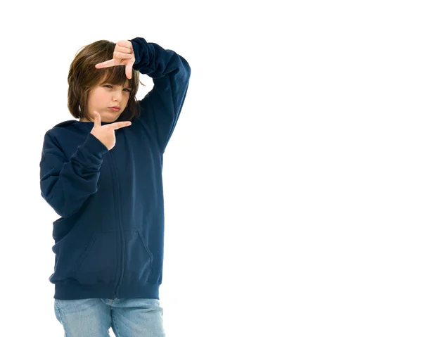 Teenage boy showing hands frame — Stock Photo, Image