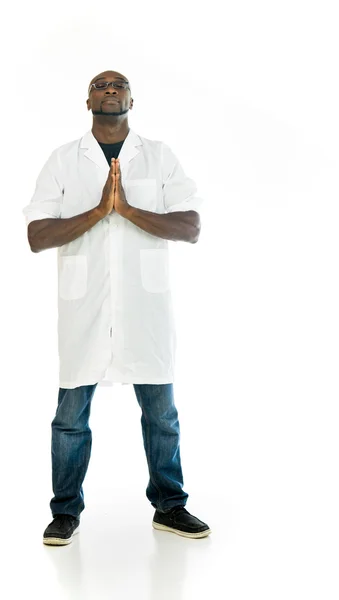 Cientista laboratório homem orando — Fotografia de Stock
