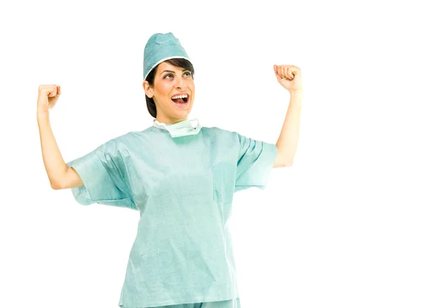 Veselý šťastný lékař žena — Stock fotografie