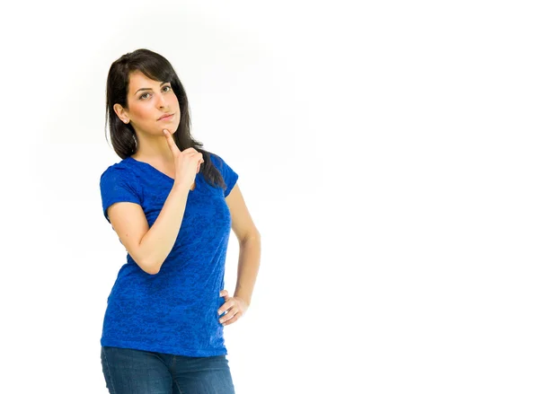 Thinking pensive casual woman — Stock Photo, Image