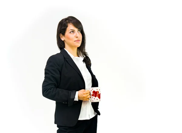 Vacker affärskvinna med kopp — Stockfoto