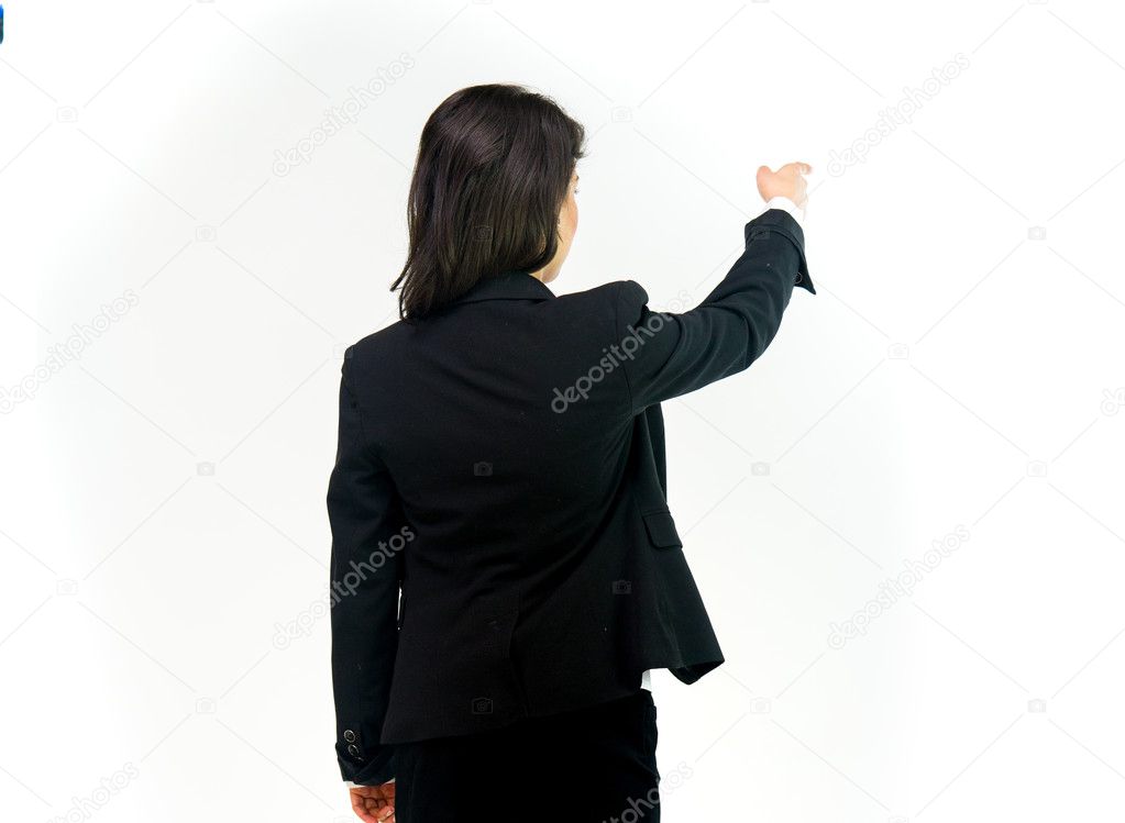 businesswoman showing shooting sign