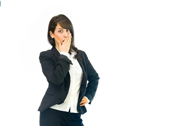 Shocked businesswoman covering mouth — Stock Photo, Image