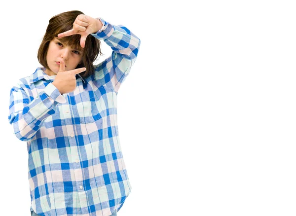 Teenage boy showing hands frame — Stock Photo, Image