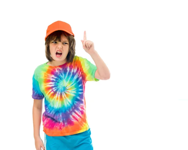 Angry boy tourist scolding — Stock Photo, Image