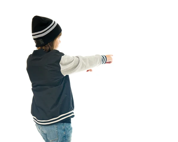Casual adolescente chico apuntando dedo —  Fotos de Stock