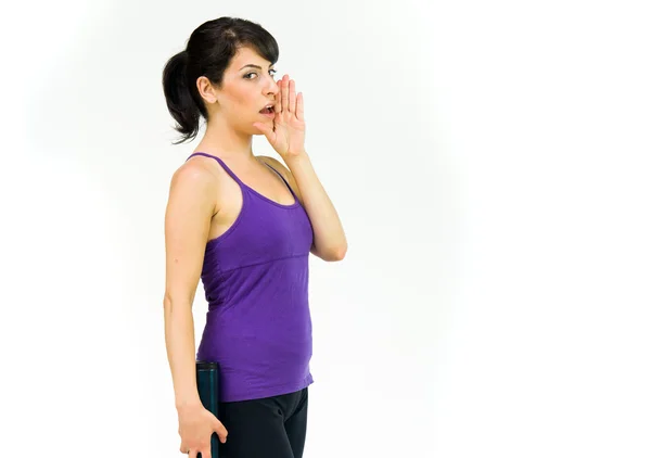 Sport woman talking, shouting — Stock Photo, Image