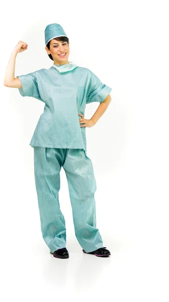 Woman doctor showing strength — Stock Photo, Image