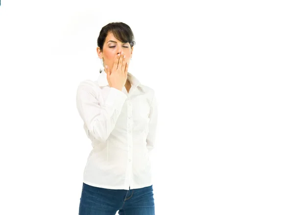 Sleepy tired yawning woman — Stock Photo, Image