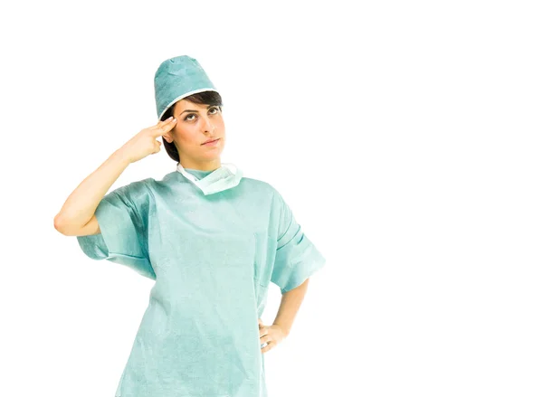 Doctor woman shooting in head — Stock Photo, Image