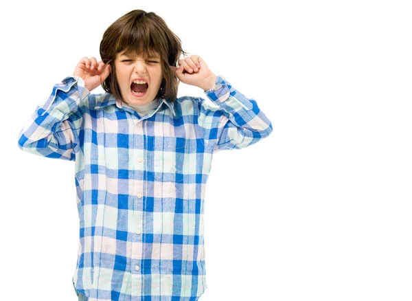 Dospívající chlapec připojením uši — Stock fotografie