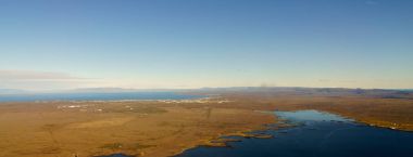 Havadan görünümü, yüksek açılı görünüş, ufuk ve mavi manzarası