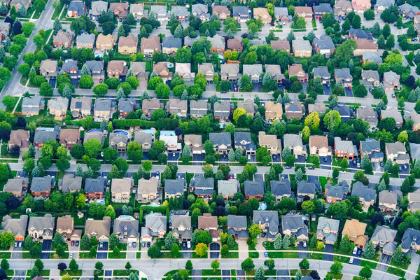 Aerial view of houses in residential suburb