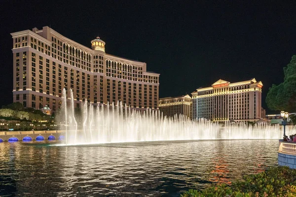 Exterior View Bellagio Hotel Night Fountains Las Vegas Nevada Usa — Stock Photo, Image