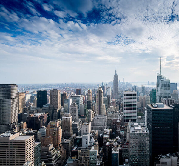 Aerial view of cityscape and skyscrapers