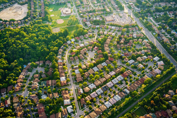 Aerial view of houses in residential suburb