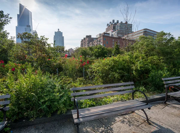 Empty bench in New York city park — Stock Photo, Image