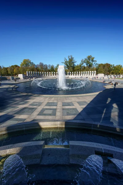 Public space water feature fountains agains blue sky — Stock Photo, Image