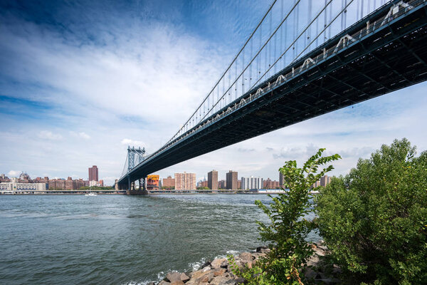Panoramic view of the Manhattan Bridge, New York City, USA. 2016 urban city United States of America
