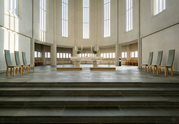 Church building alter, aisle and windows — Stock Photo, Image