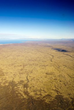 Havadan görünümü, ufuk ve mavi manzarası