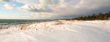 Waters edge, kar manzara el değmemiş kar ile kaplı