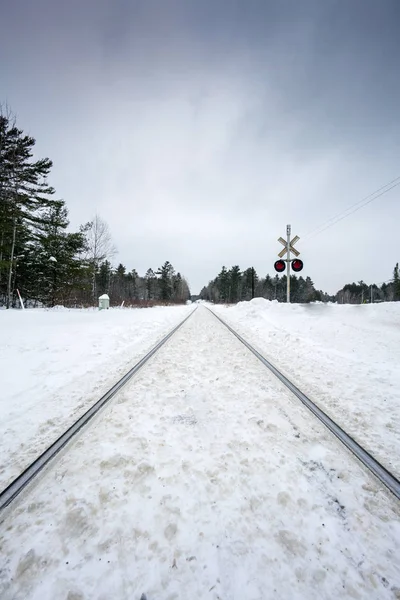 Railway track covered with snow — Stock Photo, Image