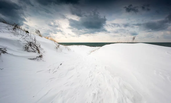 Neve paisagem costeira coberta — Fotografia de Stock