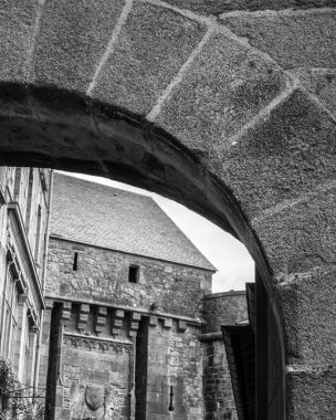 Close-Up stonewall arch, Brittany, Fransa, Avrupa