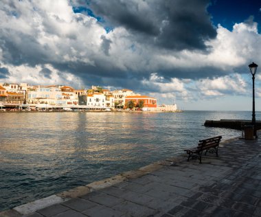 Chania cityscape ve deniz, Crete, Yunanistan